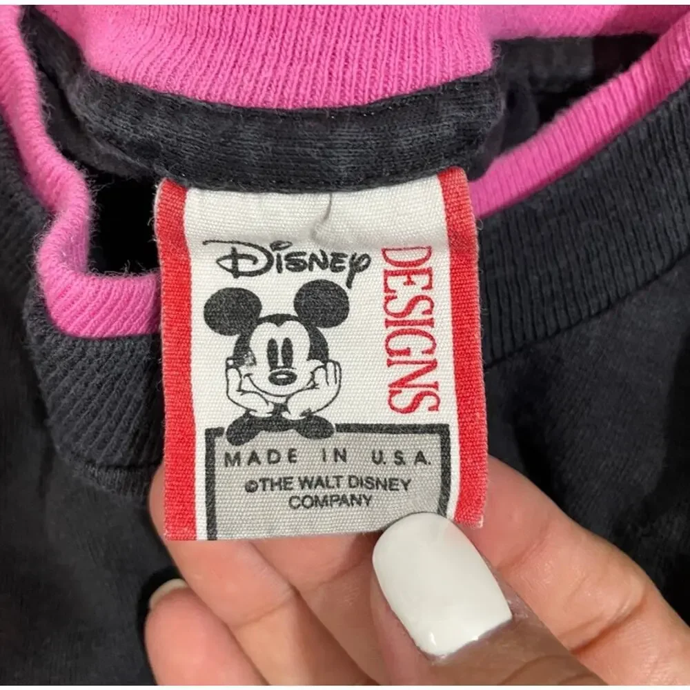 Disney Mickey Mouse 90’s Vintage Neon Pink Black Tee Shirt One Size Fit All - Picture 5 of 7